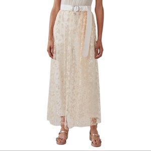 Rachel Comey Fetes Sheer White Belted Overlay Skirt With Painted Flowers